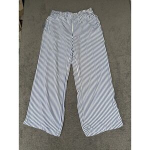 HG Blue White Striped Wide Leg Rayon Pants Elastic Waist Medium